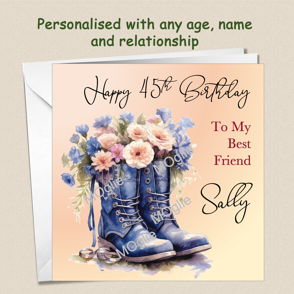 Personalised Birthday Boot Flowers Card Daughter Sister Friend Auntie Female BOOT8