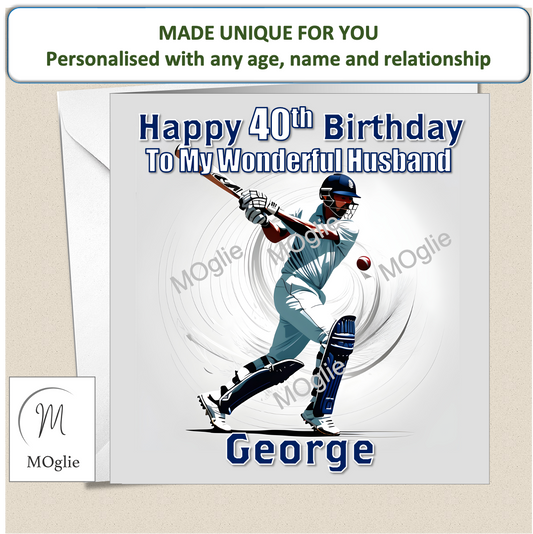 Personalised Male Cricket Birthday Card 20th 30th 40th - For Him CRIC1
