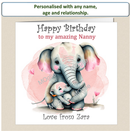 Personalised Birthday Card Elephants Mummy Nanny Granny Auntie ELEPH-1