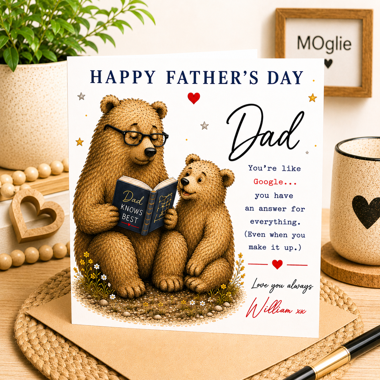 Personalised Funny Father’s Day Card – Dad Knows Best Bear Card