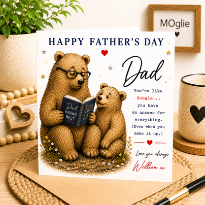 Personalised Funny Father’s Day Card – Dad Knows Best Bear Card