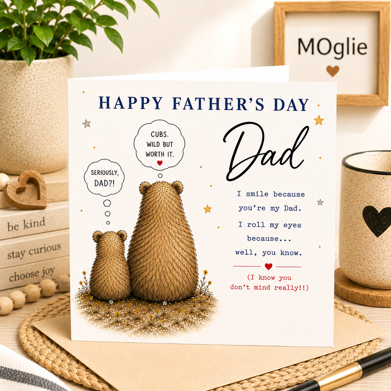 Funny Personalised Father’s Day Card for Dad – Cute Bear Humorous I Roll My Eyes