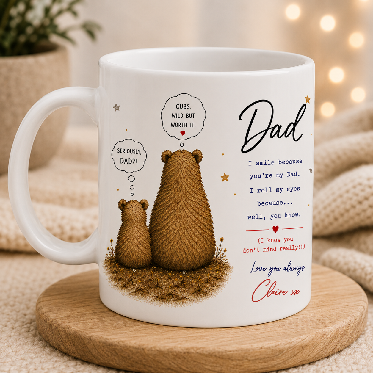 Funny Personalised Father’s Day Card for Dad – Cute Bear Humorous I Roll My Eyes