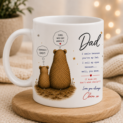 Funny Personalised Father’s Day Card for Dad – Cute Bear Humorous I Roll My Eyes
