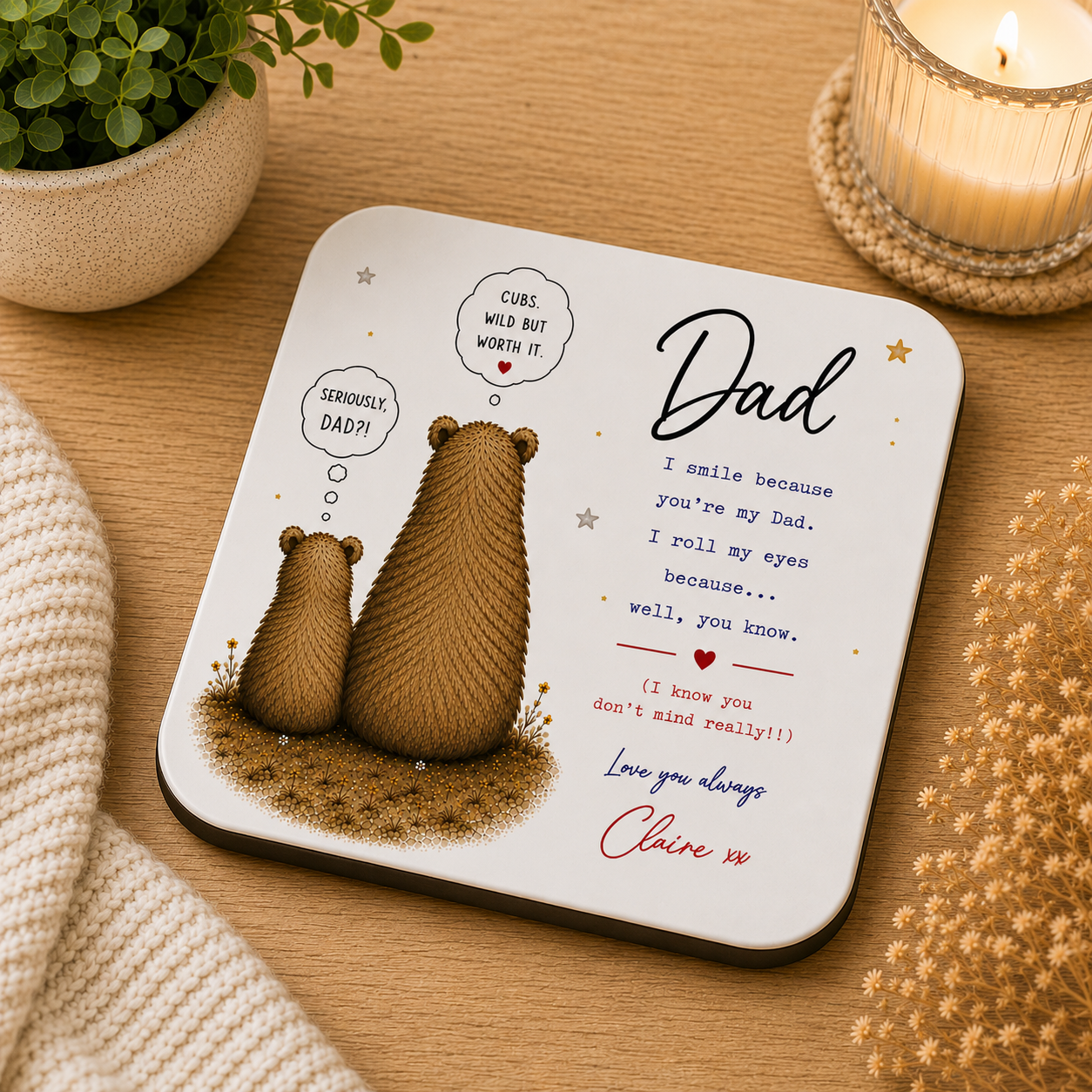 Funny Personalised Father’s Day Card for Dad – Cute Bear Humorous I Roll My Eyes
