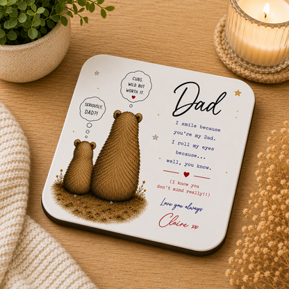 Funny Personalised Father’s Day Card for Dad – Cute Bear Humorous I Roll My Eyes