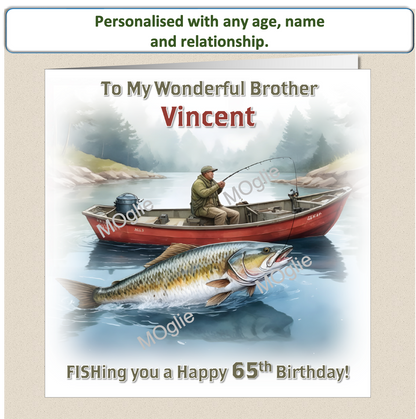 Personalised Male Fishing Birthday Card 30th 40th 50th 60th - For Him FISH1