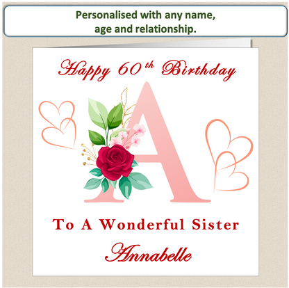 Personalised Female Birthday Card - Floral Letter - For Her