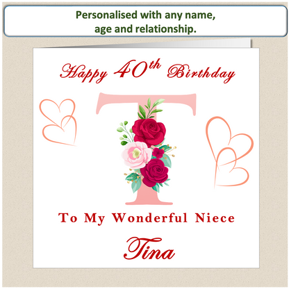 Personalised Female Birthday Card - Floral Letter - For Her