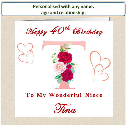 Personalised Female Birthday Card - Floral Letter - For Her