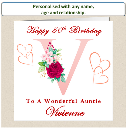 Personalised Female Birthday Card - Floral Letter - For Her