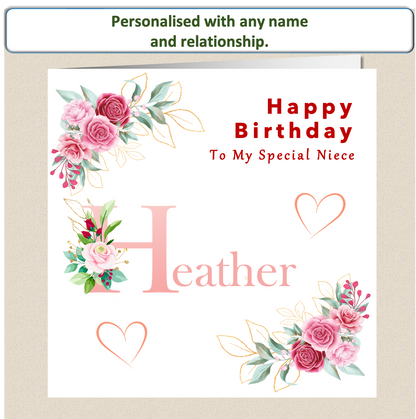 Personalised Female Birthday Card - Flower initial - For Her