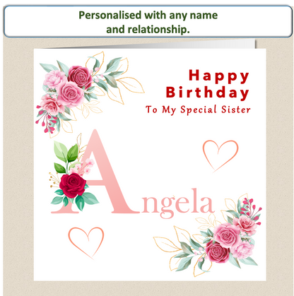 Personalised Female Birthday Card - Flower initial - For Her