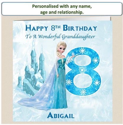 Personalised Frozen Elsa Birthday Card - 4-8 - FRZ2