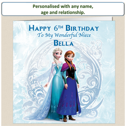 Personalised Frozen Elsa and Anna Birthday Card FRZ4