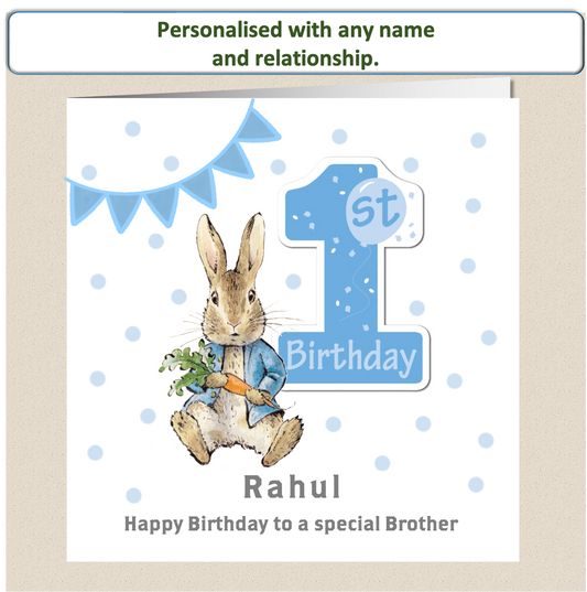 Personalised Peter Rabbit Birthday Card - 1st Birthday