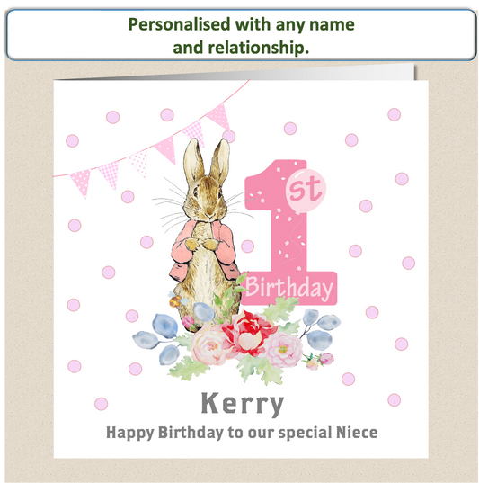 Personalised Peter Rabbit Birthday Card - 1st Birthday