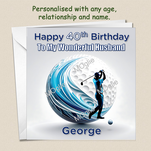 Personalised Male Golf Birthday Card 30th 40th 50th 60th - For Him GOLF - 3