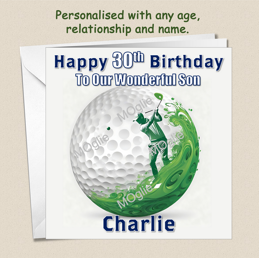 Personalised Male Golf Birthday Card 30th 40th 50th 60th GOLF5