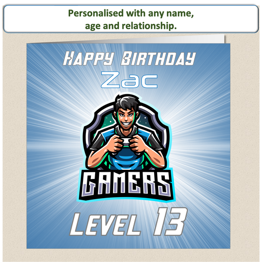 Personalised Teenager Gamer Gaming Birthday Card - Blue