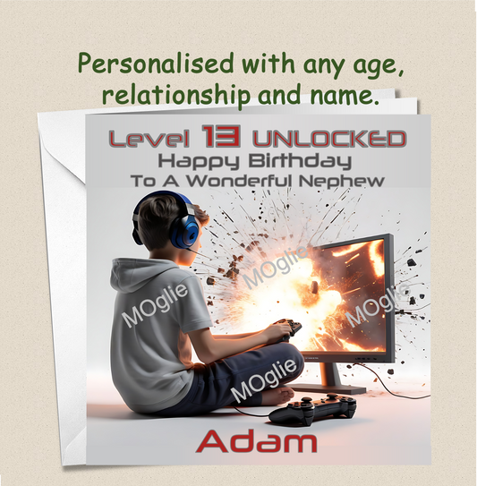 Personalised pre-teen Teenager Gamer Gaming Birthday Card - GAM3