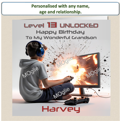 Personalised pre-teen Teenager Gamer Gaming Birthday Card - GAM3