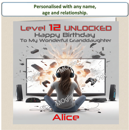 Personalised Teenager Girl Gamer Birthday Card - GAM4