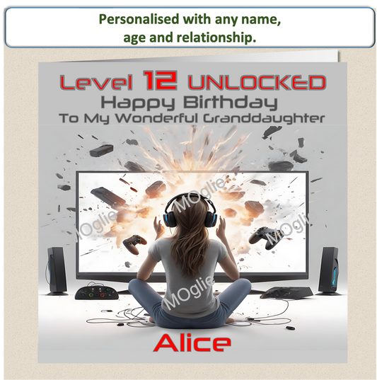 Personalised Teenager Girl Gamer Birthday Card - GAM4