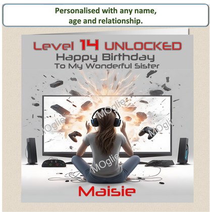 Personalised Teenager Girl Gamer Birthday Card - GAM4