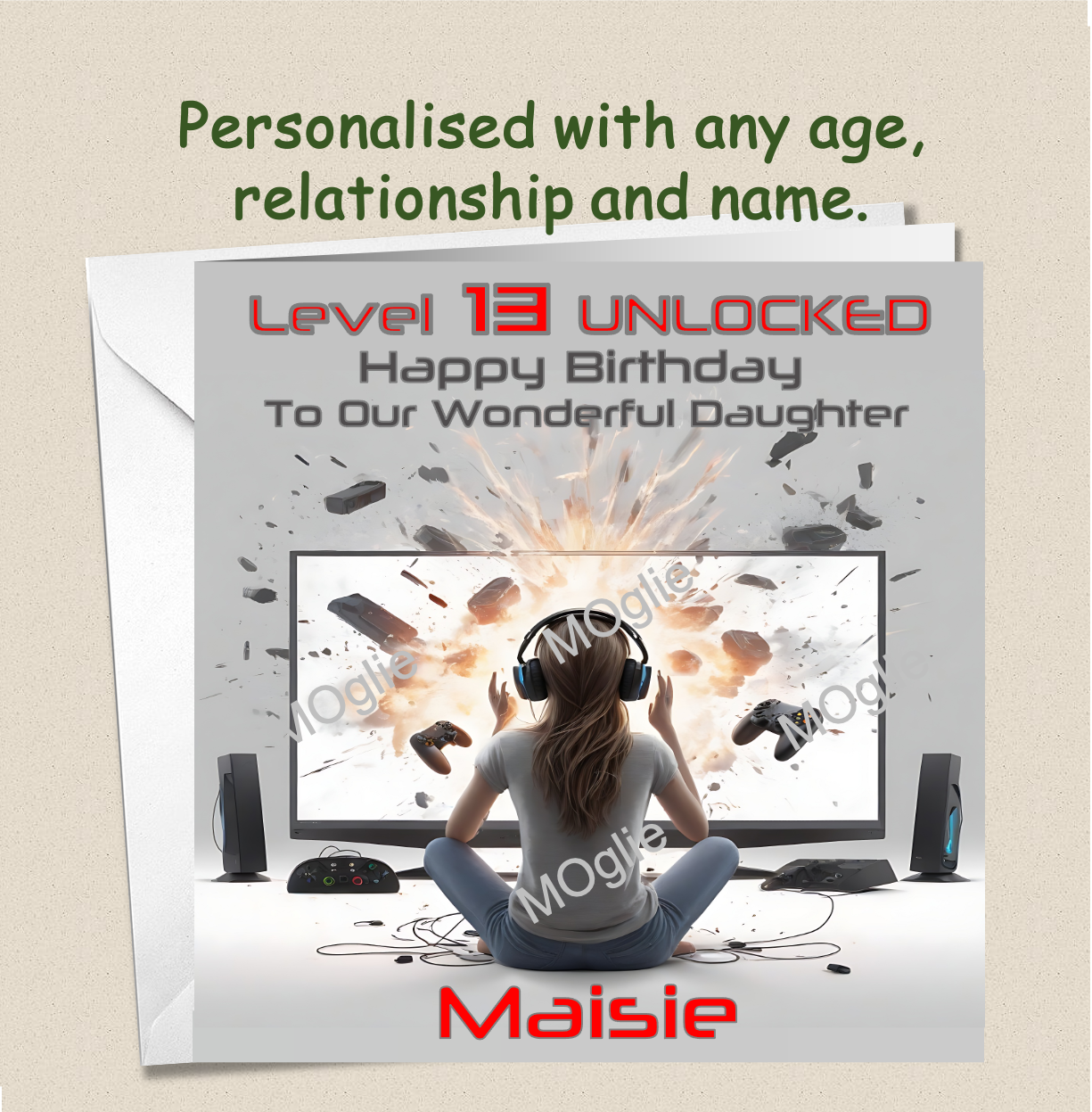 Personalised pre-teen Teenager Girl Gamer Gaming Birthday Card - GAM4
