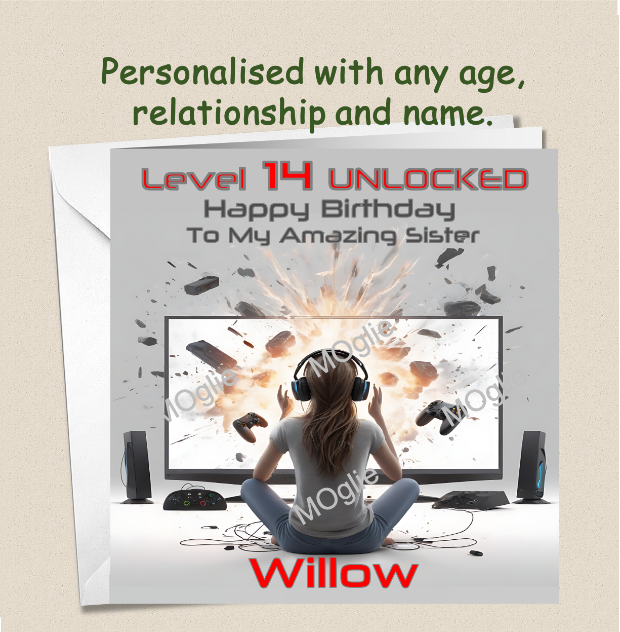 Personalised pre-teen Teenager Girl Gamer Gaming Birthday Card - GAM4