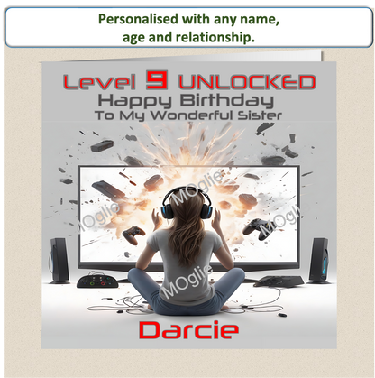 Personalised pre-teen Teenager Girl Gamer Gaming Birthday Card - GAM4
