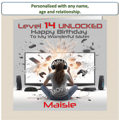 Personalised pre-teen Teenager Girl Gamer Gaming Birthday Card - GAM4