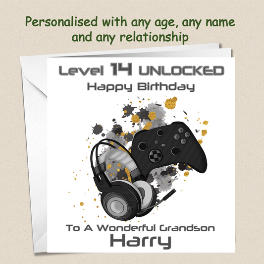 Personalised Teenager Gamer Gaming Birthday Card - Black
