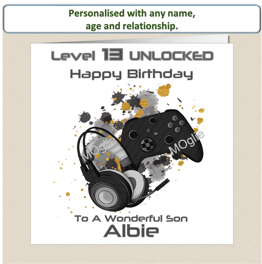 Personalised Teenager Gamer Gaming Birthday Card - Black