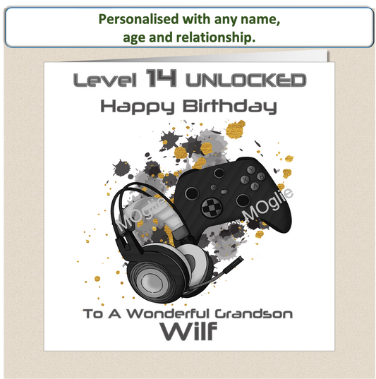 Personalised Teenager Gamer Gaming Birthday Card - Black