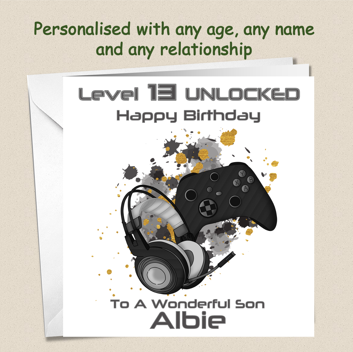 Personalised Teenager Gamer Gaming Birthday Card - Black