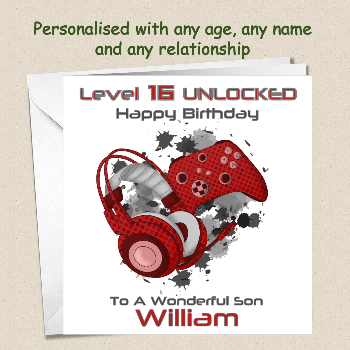 Personalised Teenager Gamer Gaming Birthday Card - Red