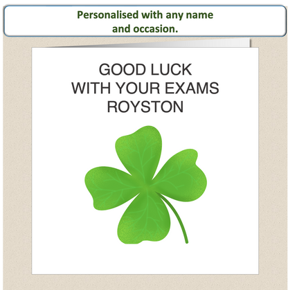 Personalised Good Luck card - four 4 leaf clover