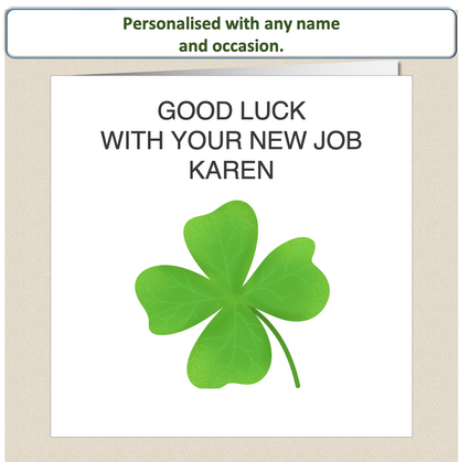 Personalised Good Luck card - four 4 leaf clover