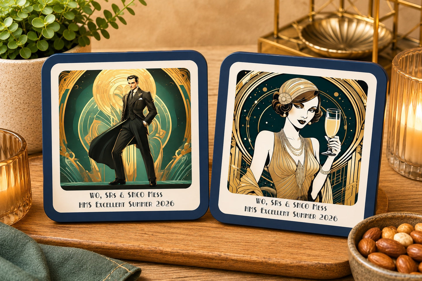 Personalised Art Deco Coasters for HMS Excellent