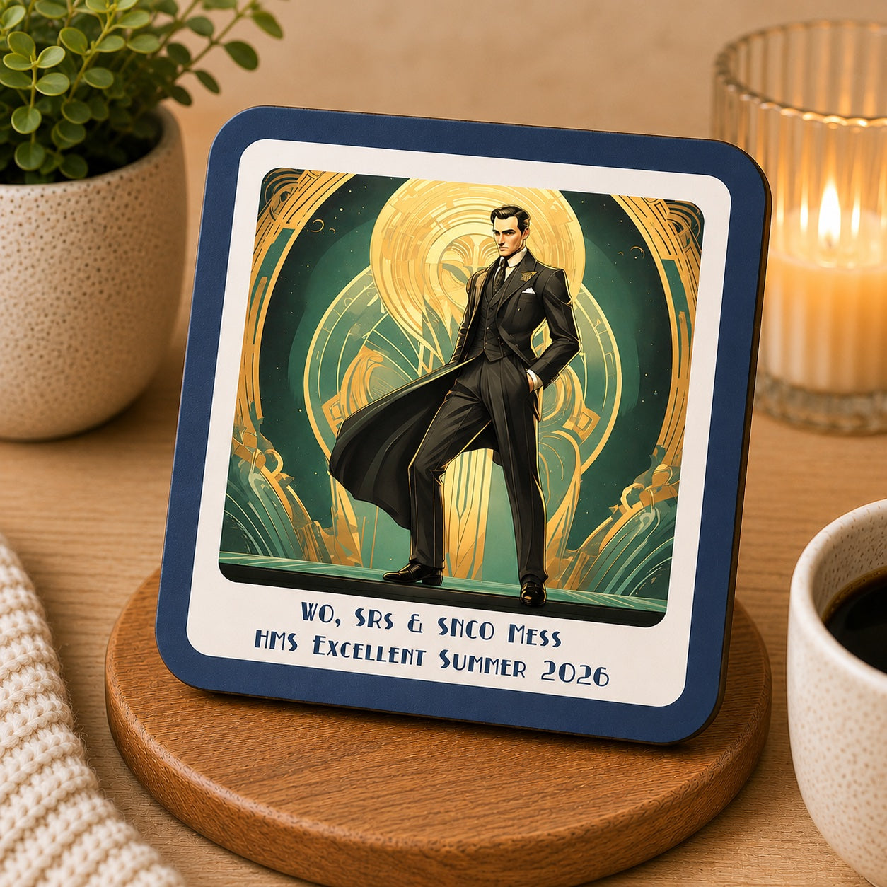 Personalised Art Deco Coasters for HMS Excellent