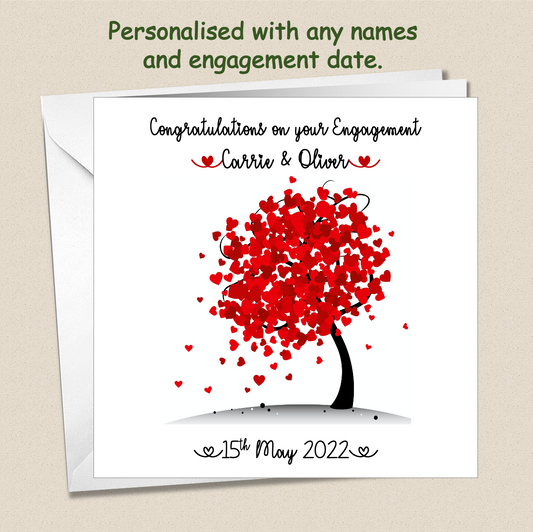Personalised Engagement Happy Couple card - heart tree
