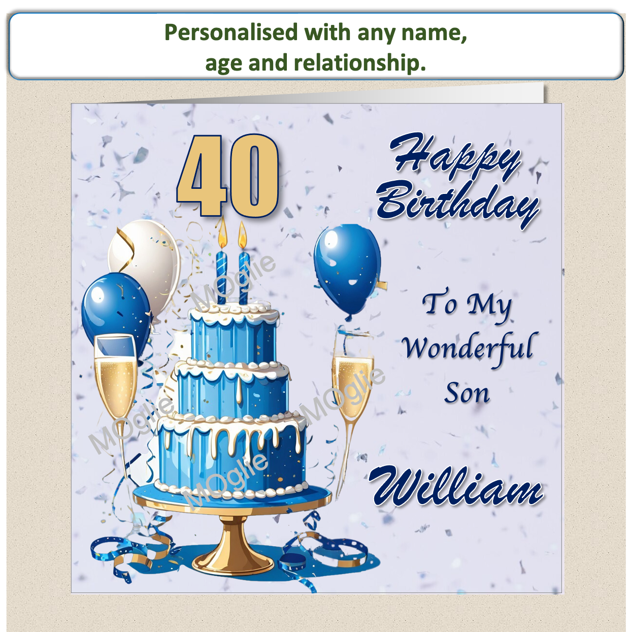 Personalised Male Birthday Card 30th 40th 50th 60th - For Him Cake