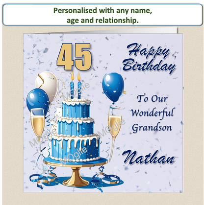 Personalised Male Birthday Card 30th 40th 50th 60th - For Him Cake