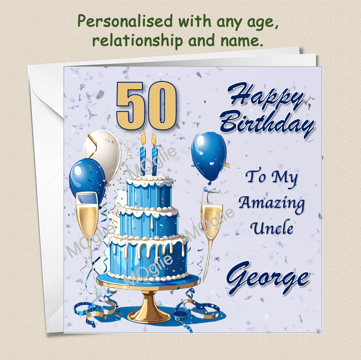 Personalised Male Birthday Card 30th 40th 50th 60th - For Him Cake