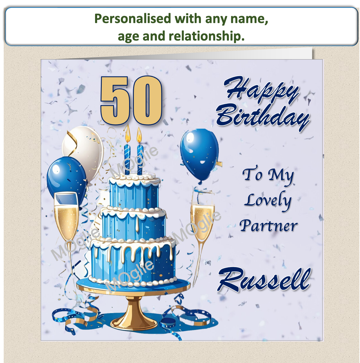 Fiona's Invitations Handmade Personalised Blue Birthday Card – For Son, Brother, Nephew, Grandson (21st, 30th, 40th, 50th)