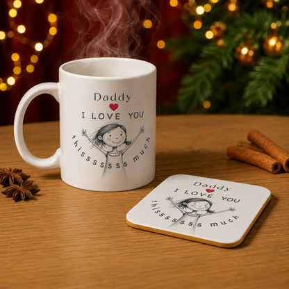 Personalised I Love You This Much Gift Set – Mug, Coaster & Keyring Bundle