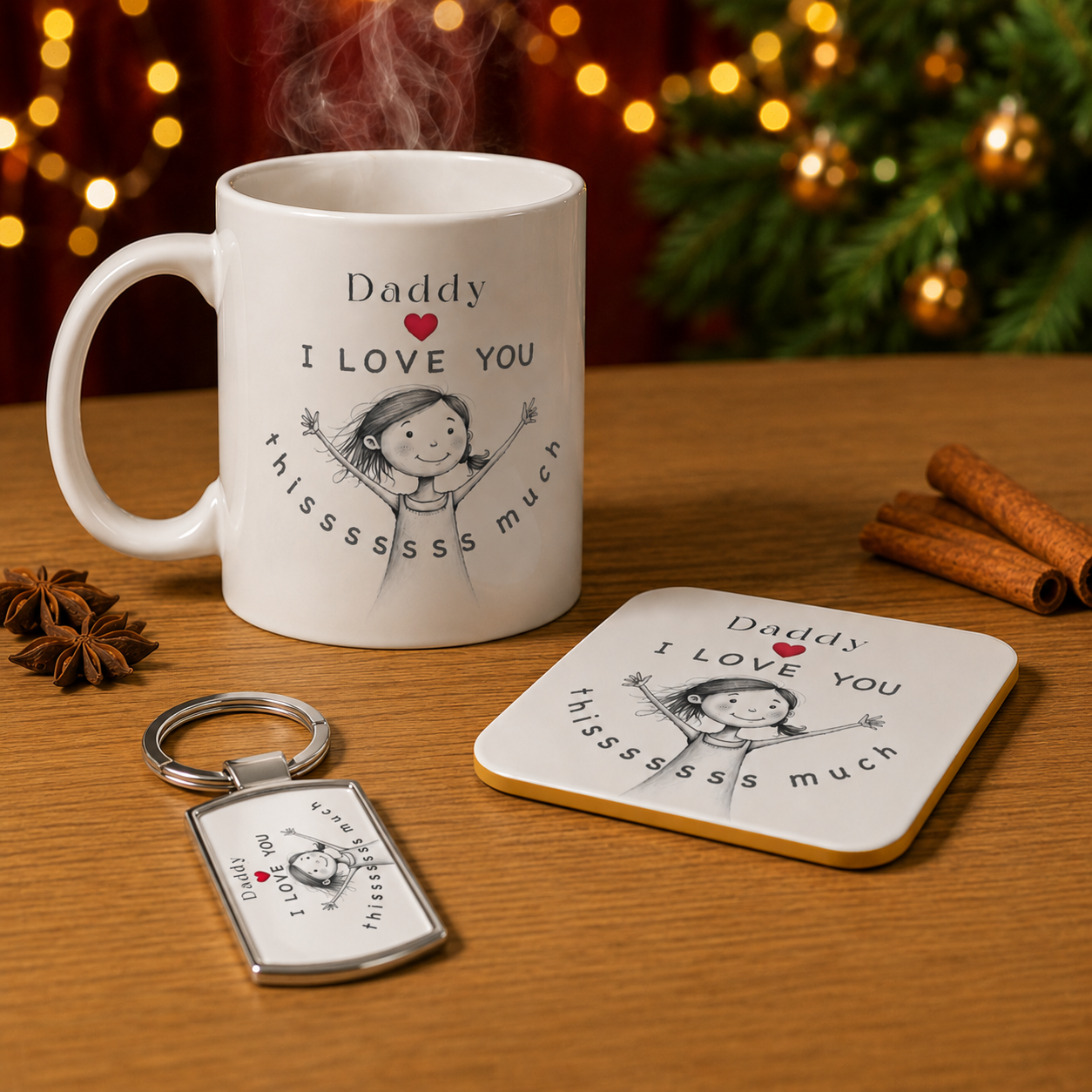 Personalised I Love You This Much Gift Set – Mug, Coaster & Keyring Bundle