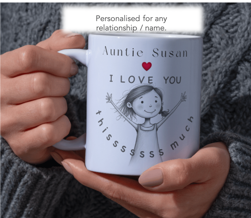 Auntie I Love You Thissss Much Mug – Cute Girl Drawing